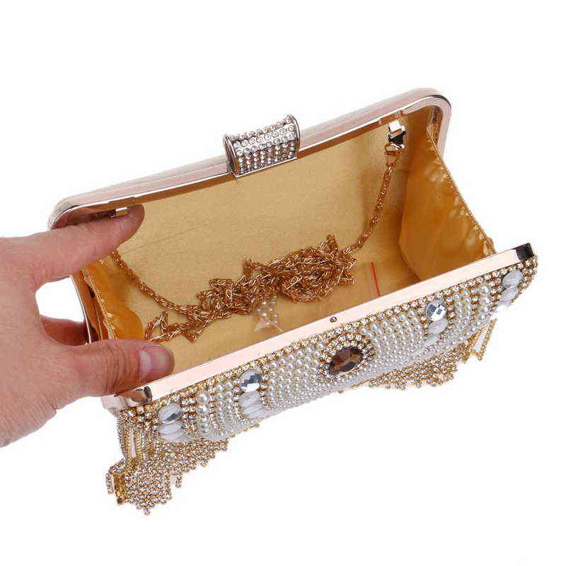 Evening Bags Rhinestones Tassel Clutch Diamonds Beaded Metal Chain Shoulder Messenger Purse for Wedding Bag 220516