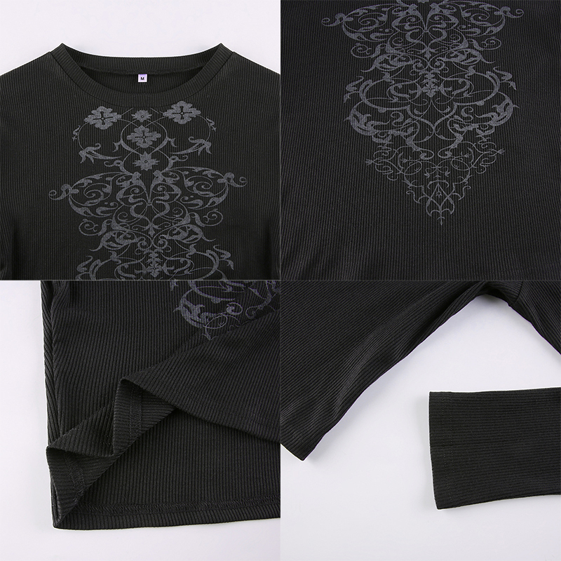 Women Grunge Tshirts Y2K Fairy core Harajuku Graphic Print Cute Casual Long Sleeve Streetwear Psycho Dark Academia Tops 220328