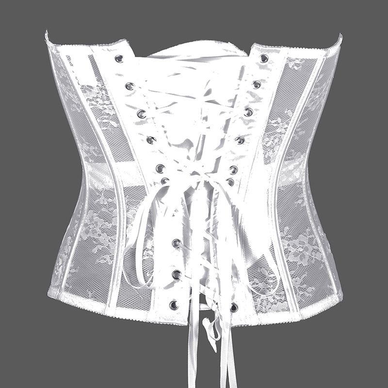Women Sexy Lace Mesh White Bridal Corset 2022 Spring New Ultra Lightweight Lingerie Casual Vintage Overbust Bustier Slim Body Belts See Through Corset