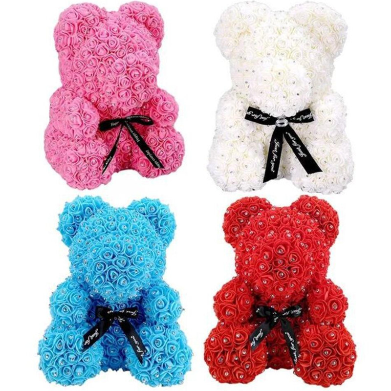 Diamond Rose Bear Eternal Artificial Roses Foam Roses Flower Diamonds bear rose Valentine's Day Romantic gifts Drop 220406