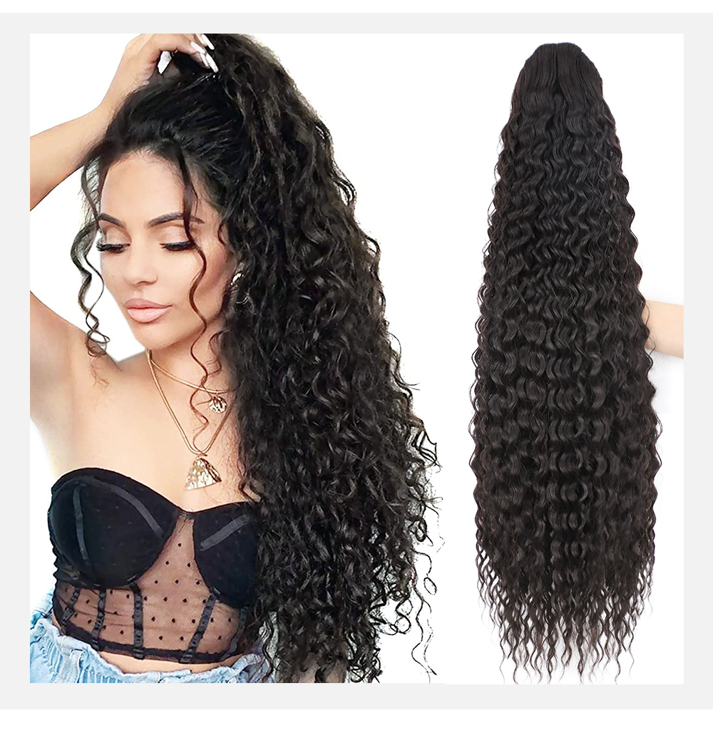 Human Long Kinky Curly Ponytail virgin Drawstring Ponytail Clip-In Hair Extension For Women Natural Looking pony tail hairpiece 160g black brown Diva2