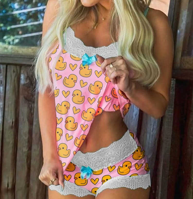 Women's Sleep color Clothes Women's Clothing 2023 Printed Pajama suit suspender Top shorts two piece home suit Size S - 5 xl