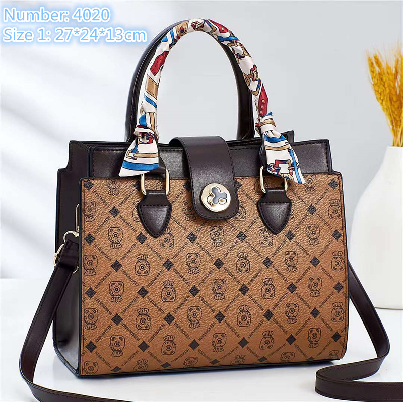 Wholesale ladies leathers shoulder bags elegant retro letter printed handbag large-capacity contrast leather tote bag simple Joker Ribbon handbags