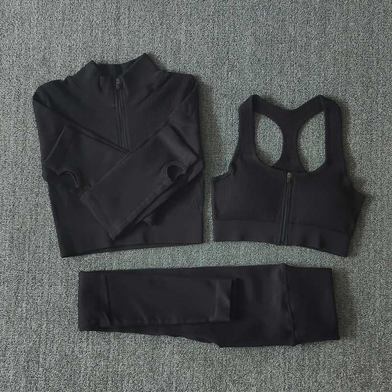 Seamless Yoga Set Zipper Long Sleeve Sport Suit Drawstring High Waist Gym Leggings Workout Clothes For Women Sportswear 220428