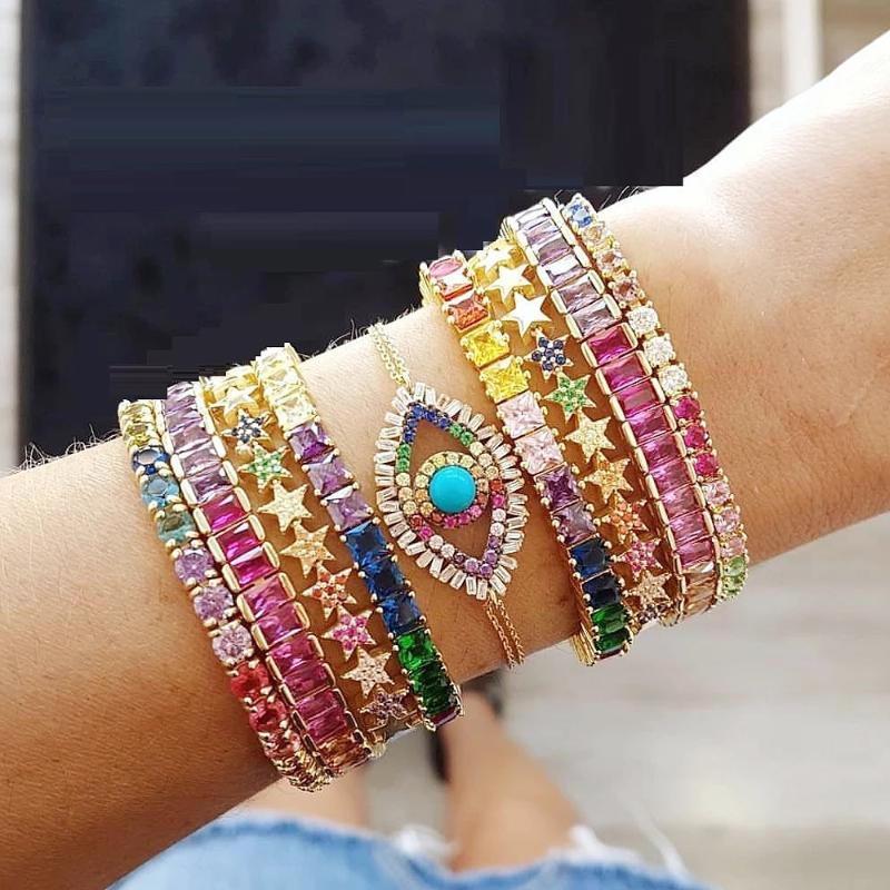 Charm Bracelets High Quality Crystal Rainbow Baguette Bracelet Bangle For Women Paved Clear Cz Luxury Gold Plated Party Jewelry GiftCharm Ch
Charm Bracelets High Quality Crystal Rainbow Baguette Bracelet Bangle For Women Paved Clear Cz Luxury Gold Plated Party Jewelry GiftCharm Ch