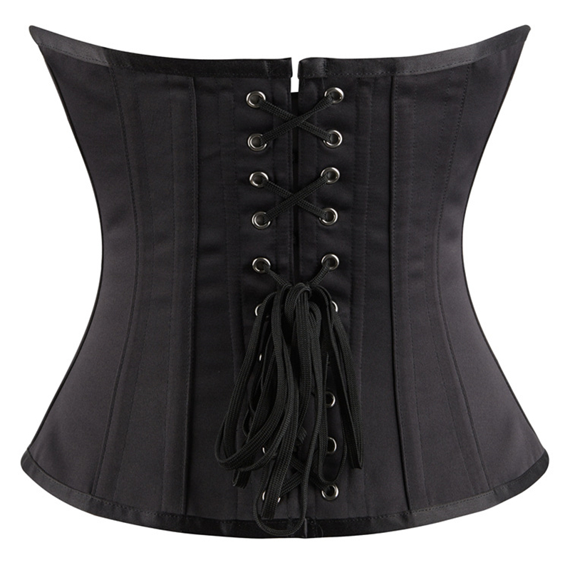 Black Satin 16pcs Steel Bones Underbust Corset Waist Cincher 2022 New Women Waist Trainer Sculpting Girdle Shapewear