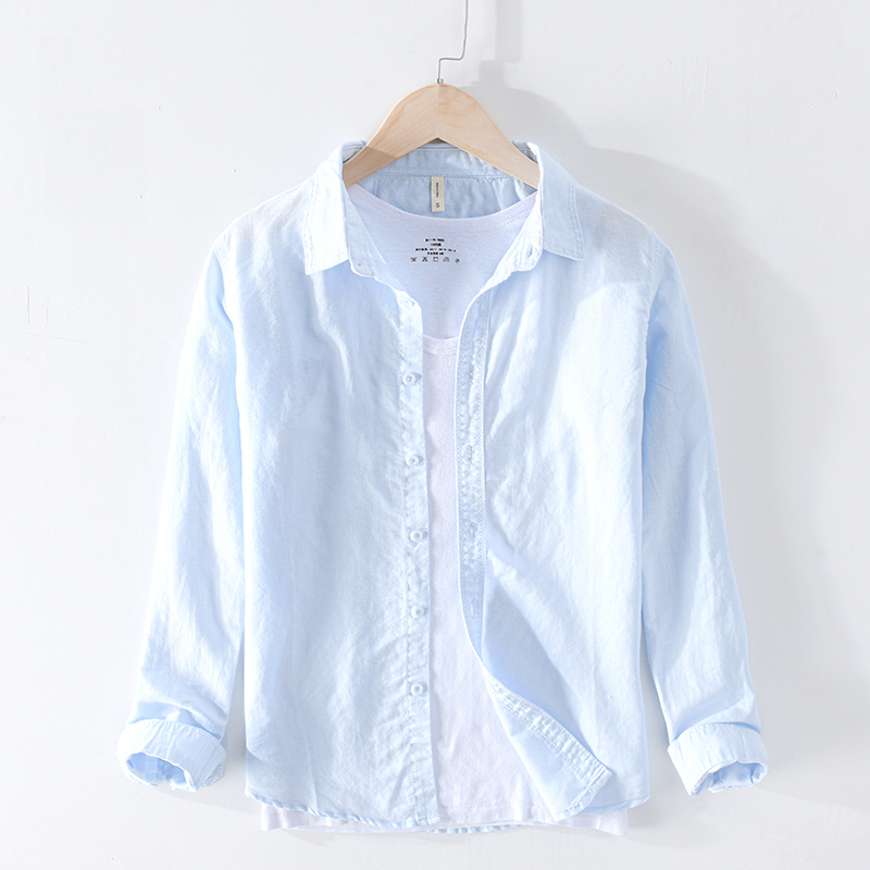 Cotton Linen Casual Shirts For Men Basic Classic White Shirt Autumn Male Long Sleeve Stand Collar Breathable Men's Clothing 220322
