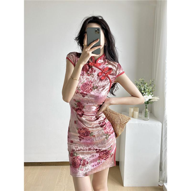 Casual Dresses Real 2022 Fashion Retro Ladies Print Sexy Chinese Style Velvet Short-sleeved Improved Cheongsam Dress, Pink
Casual Dresses Real 2022 Fashion Retro Ladies Print Sexy Chinese Style Velvet Short-sleeved Improved Cheongsam Dress, Pink