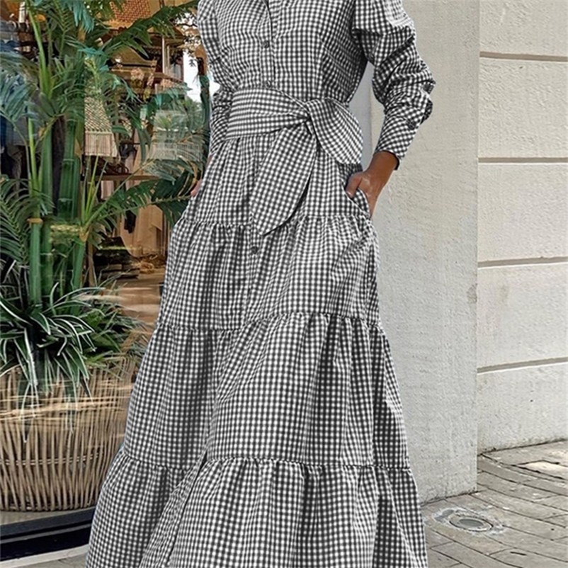 Summer Bohemian Plaid Shirt Dress VONDA Women Long Sleeve Party Dresses Casual Lapel Button Vintage Belted Pockets Sundress 220614, Blue
Summer Bohemian Plaid Shirt Dress VONDA Women Long Sleeve Party Dresses Casual Lapel Button Vintage Belted Pockets Sundress 220614, Blue