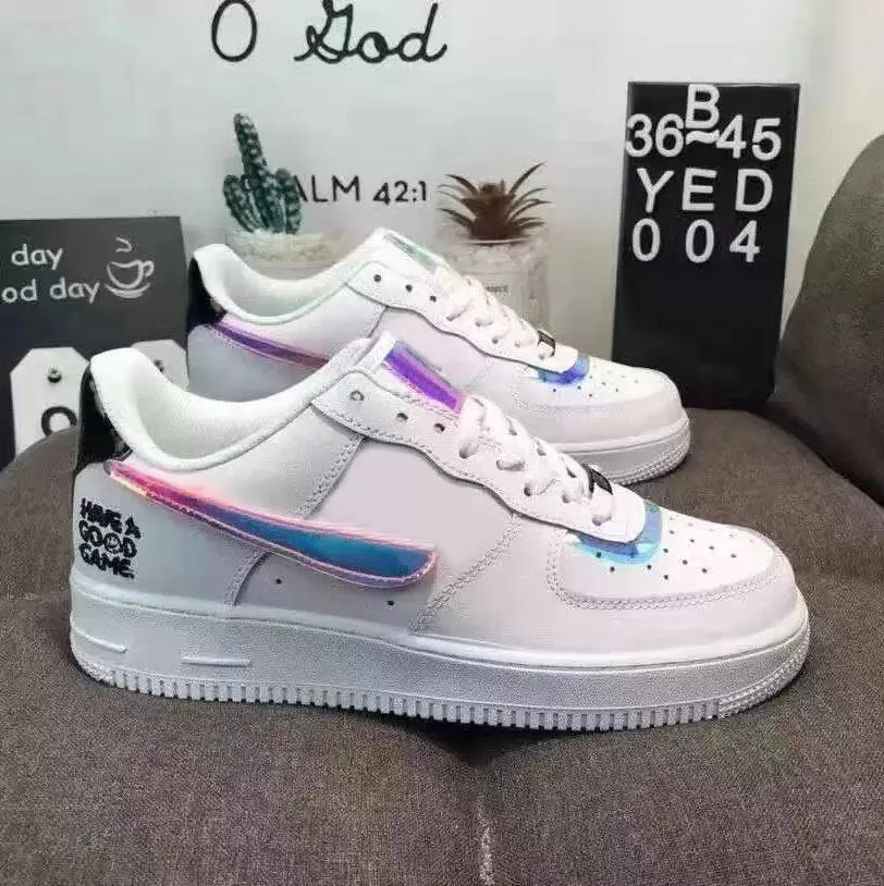 New High Low 1 Have A Good Game Mens Running Shoes Triple White Laser Women Sport Sneakers Size 36-44 Dress Shoe
New High Low 1 Have A Good Game Mens Running Shoes Triple White Laser Women Sport Sneakers Size 36-44 Dress Shoe