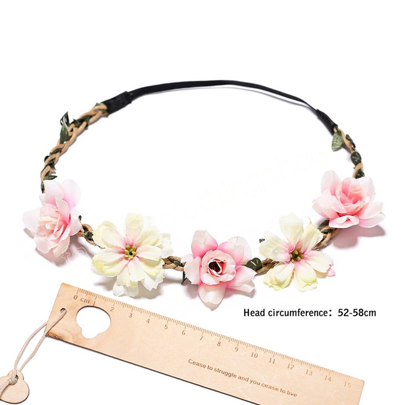 Women Girls Flower Headband Beach Party Garland Princess Wreath Wedding Bridesmaid Bride Headpiece Bohemian Hair Accessories