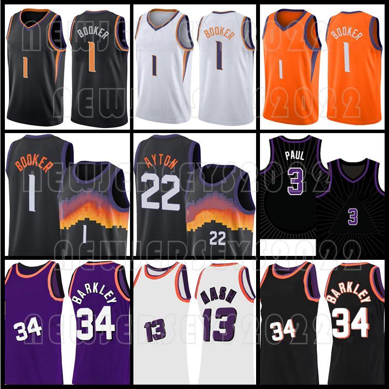 Devin 1 Booker Jersey Basketball 3 Chris DeAndre Paul Ayton Throwback Steve Charles Nash Barkley Sun Jerseys 75th Anniversary Phoenixs Mens