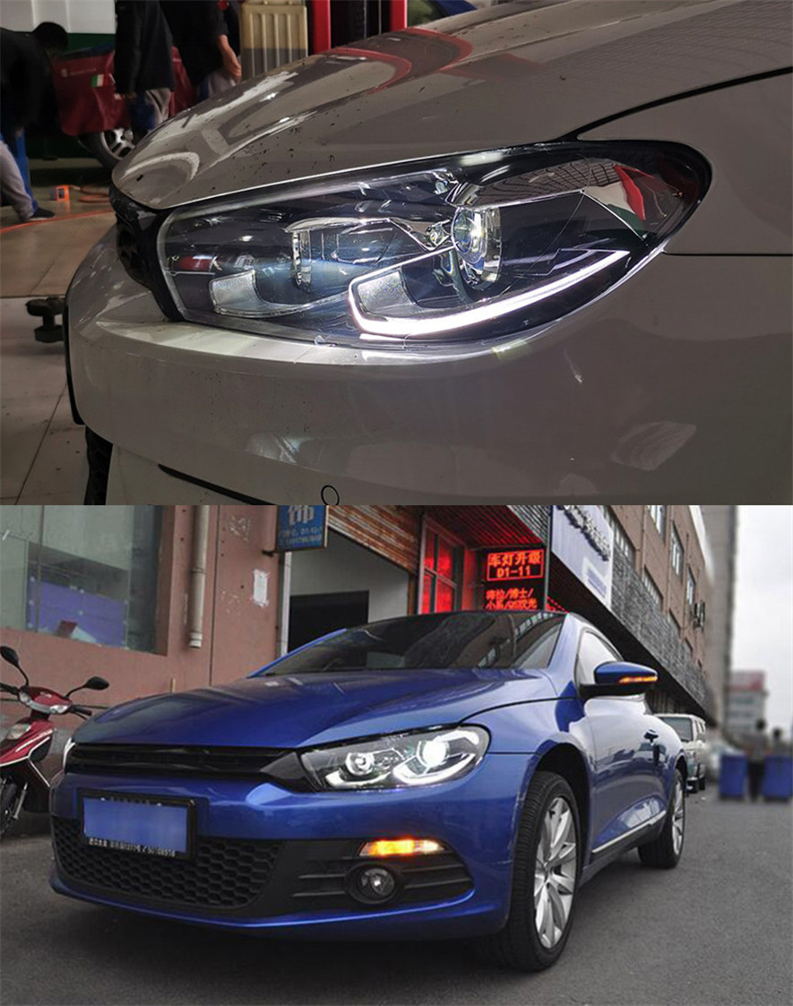 2 PCS Car Lights For Scirocco R 2009-20 15 Head Lamps LED Turn Signal Angel Eyes Headlights DRL Driving Light