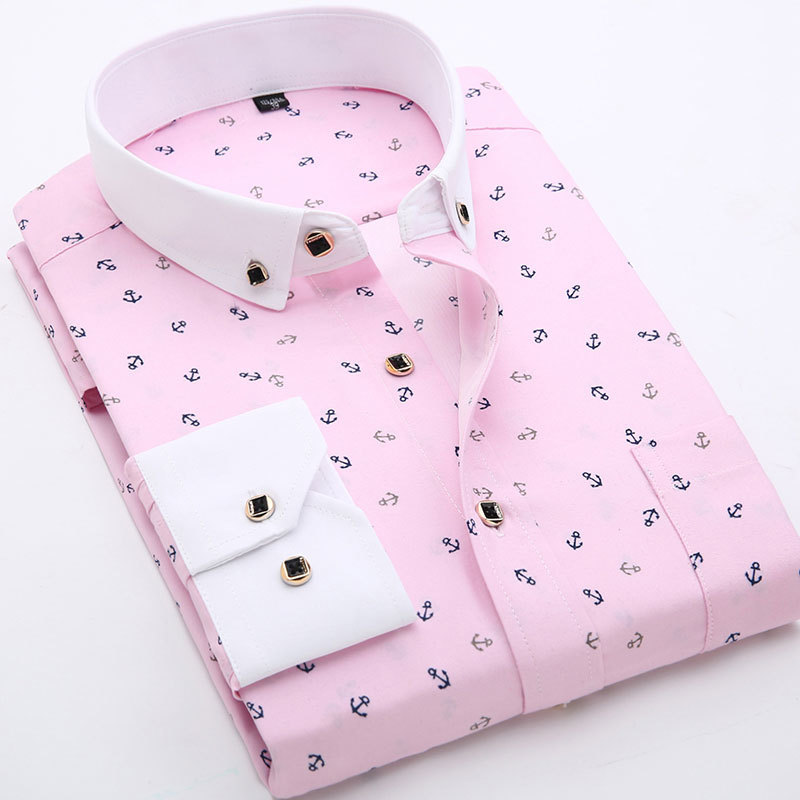 Young People Fashion Men's Printed Casual Shirts Long Sleeve Soft Thin Light Weight Regular Fit Spring Ral Dress Shirt 2201