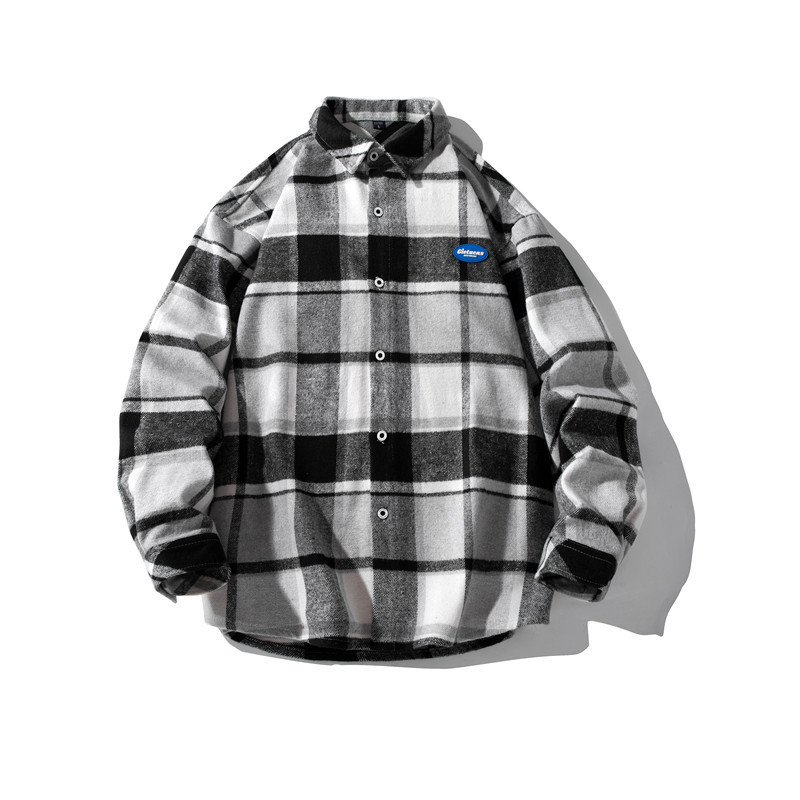 Men Flannel Plaid Thick Shirt Harajuku Color Block Coats Korean Fashion Streetwear Male Vintage Loose Shirts Long Sleeve 220322