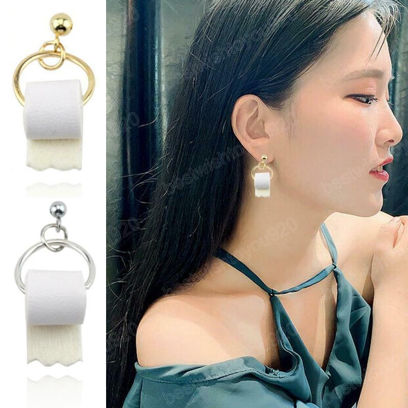 Creative 3D Roll Paper Dangle Earrings Girls Geometric Drop Earrings Women Toilet Paper Towel Studs Earring Summer Jewelry