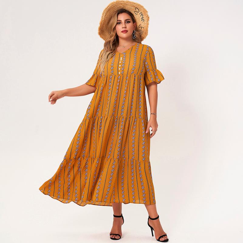Plus Size Dresses Summer Dress Women 2022 Yellow Geometry V-neck Half Flared Sleeves Button A-line Loose Bohemian Style Maxi
Plus Size Dresses Summer Dress Women 2022 Yellow Geometry V-neck Half Flared Sleeves Button A-line Loose Bohemian Style Maxi