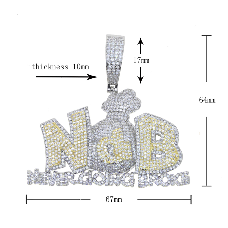 Hip Hop Iced Out Bling Cubic Zircon Letters Necklaces Pendant for Men Two Tone Color Fashion Jewelry