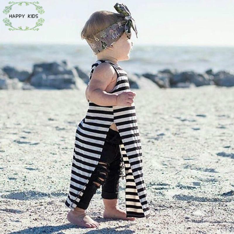 

Girl's Dresses Toddler Little Girls Long Casual Loose Tank Dress Kids Cotton Summer Sleeveless Fashion Stripe Clothes For 1-6Years, As photo