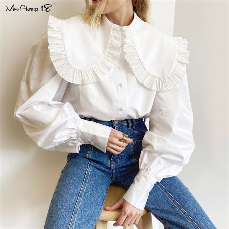 Mnealways18 Big Peter Pan Collar Ruffle Womens Blouse Long Sleeve White Cotton Casual Tops Female Spring Summer Frill Shirt 220407
Mnealways18 Big Peter Pan Collar Ruffle Womens Blouse Long Sleeve White Cotton Casual Tops Female Spring Summer Frill Shirt 220407