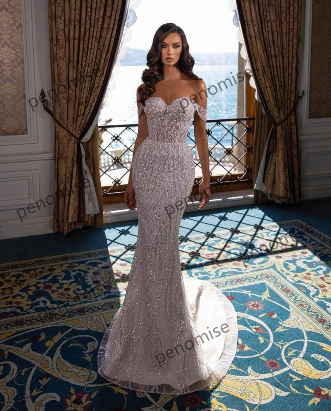 Wedding Bling Dresses for Bride 2022 Mermaid Bridal Gowns Lace Sequin Off the Shoulder Stylish Vestido De Novia