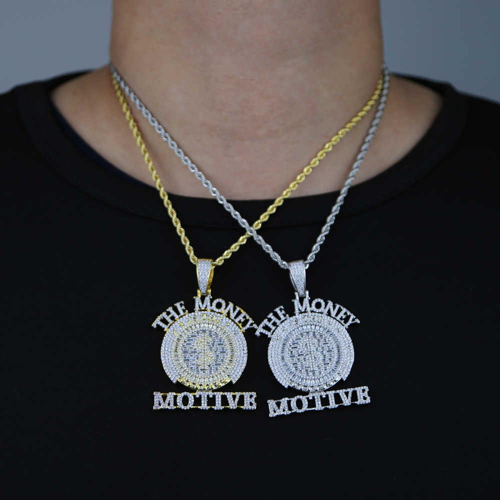 New Bling Iced Out Round Pendant 5A CZ Micro Paved Cubic Zirconia Money Dollar Symbol Necklace Men's Hip Hop Jewelry