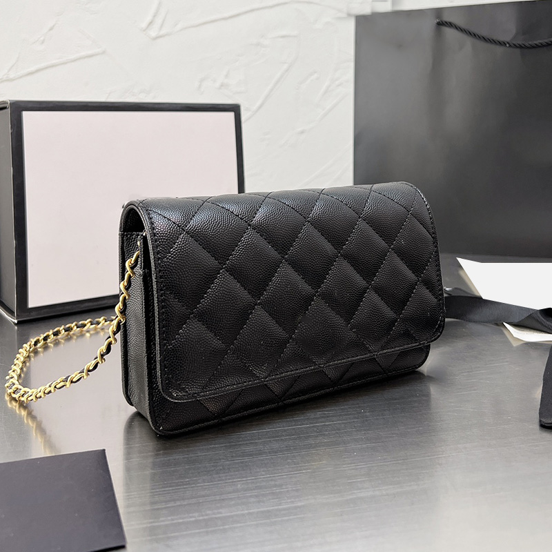 Womens Caviar Leather Wallet On Chain Bags Calfskin Gold Metal Hardware Matelasse Chain Crossbody Shoulder Pochette Saoche Handbags 19X12CM, Box
Womens Caviar Leather Wallet On Chain Bags Calfskin Gold Metal Hardware Matelasse Chain Crossbody Shoulder Pochette Saoche Handbags 19X12CM, Box