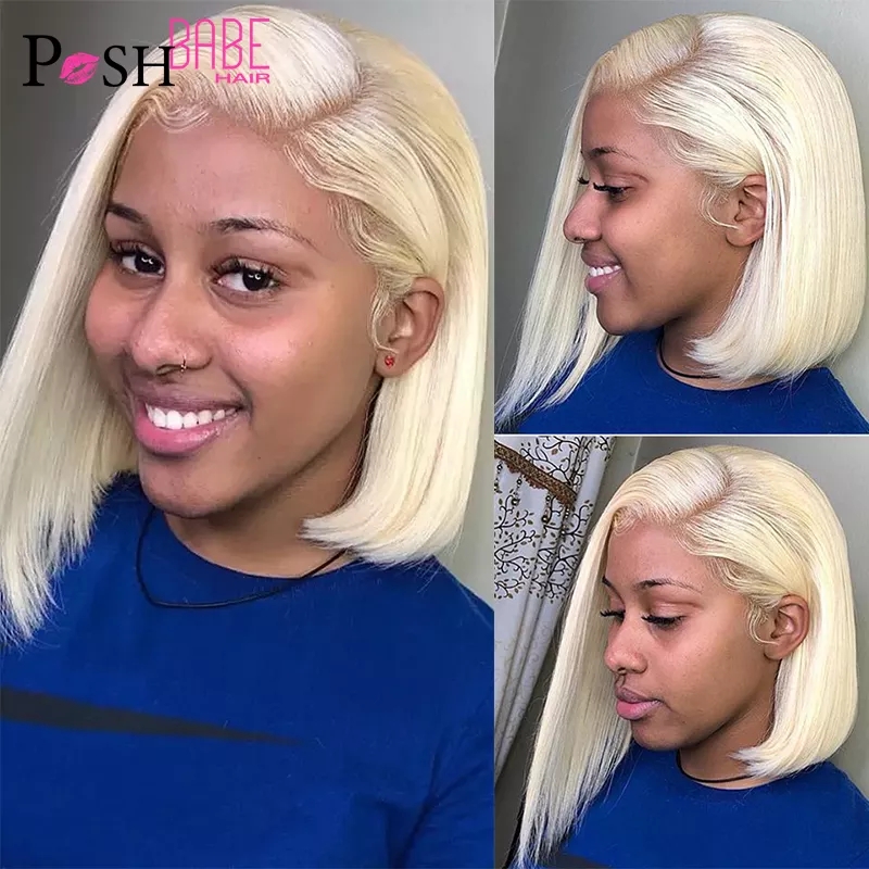 Short Bob Wig 613 Honey Blonde Lace Front Brazilian Human Hair Wigs Straight Colored Synthetic Wigs for Women
