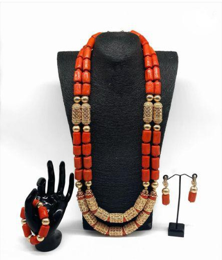 Nigeria Wedding Jewelry Handmade Original Coral African Beads Jewelry Set Gold Dubai Women Costume Jewelry Set Coral Party ABG8 220716