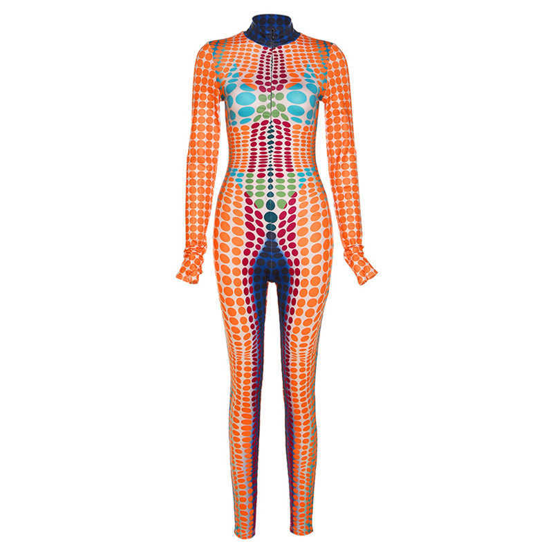 2023 autumn women's new fashion print long sleeve round neck high waist bodysuit women