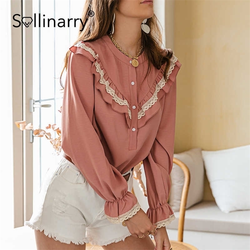 Sollinarry Solid Short Long Sleeve Shirt O-neck Ruffled Spring Autumn Women Blouse Casual Fashion Lace Button Office Lady Shirt 210709, Apricot
Sollinarry Solid Short Long Sleeve Shirt O-neck Ruffled Spring Autumn Women Blouse Casual Fashion Lace Button Office Lady Shirt 210709, Apricot