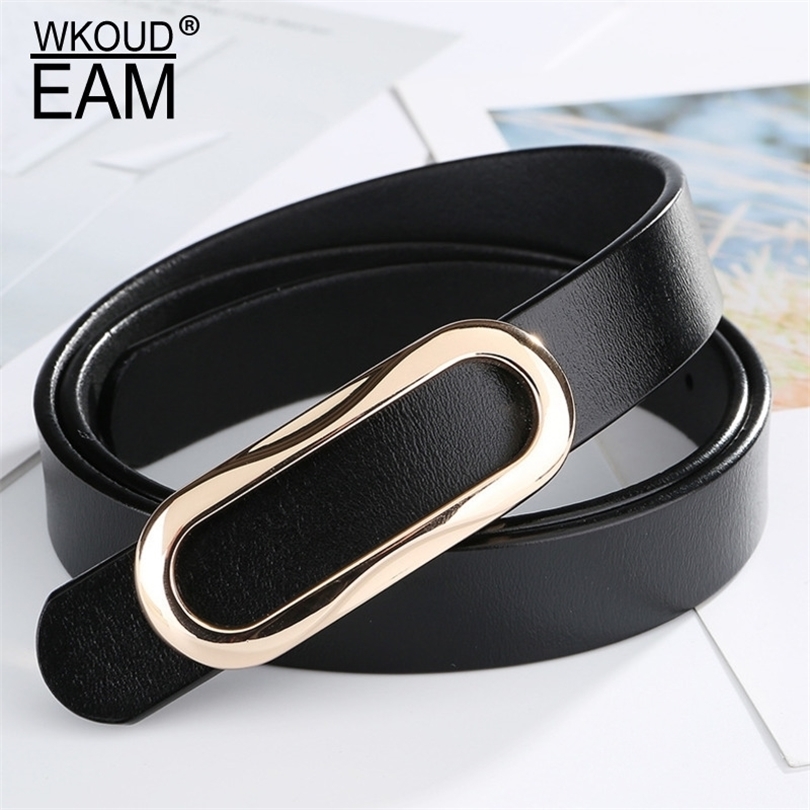 WKOUD EAM 2020 New Smooth Buckle Leather Belt For Women Casual Wild Business Full Dress Corset Belt Female Waistband P62 T200427