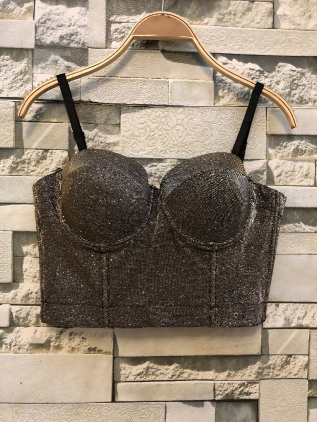 Autumn Winter Golden Slim Sexy Nightclub Dance Performance Vest Size Wrapped Rim Outer Wear Women Bustier Crop Tops J338 220316