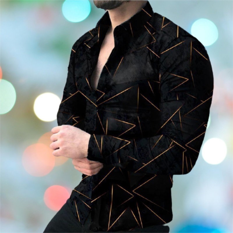 Slim Men Shirt Casual Long Sleeve Turn Down Collar Fashion Printed Single-breasted Cardigan Business Top 220322