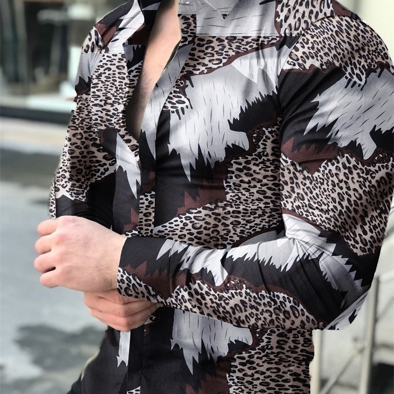 Camisas florales de manga larga Otoño para hombres camisas estampadas con flores corte lgado cami 220322