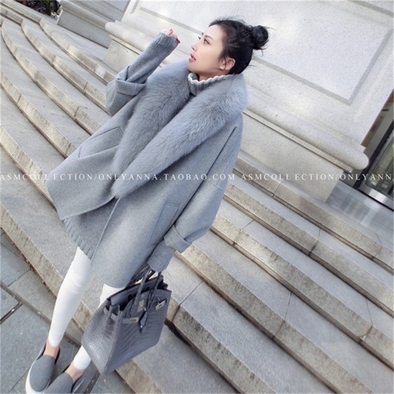 Winter Coat Women Wool Warm New Winter Coat Female Korean Loose Fur Collar Size Large Cloth Coat 201112