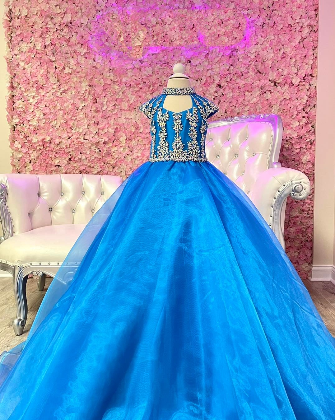 High Collar Girl Pageant Dress 2022 Ballgown Crystals Organza little Kid Birthday Formal Party Gown Toddler Teens Preteen Floor-Length Little Miss Ora