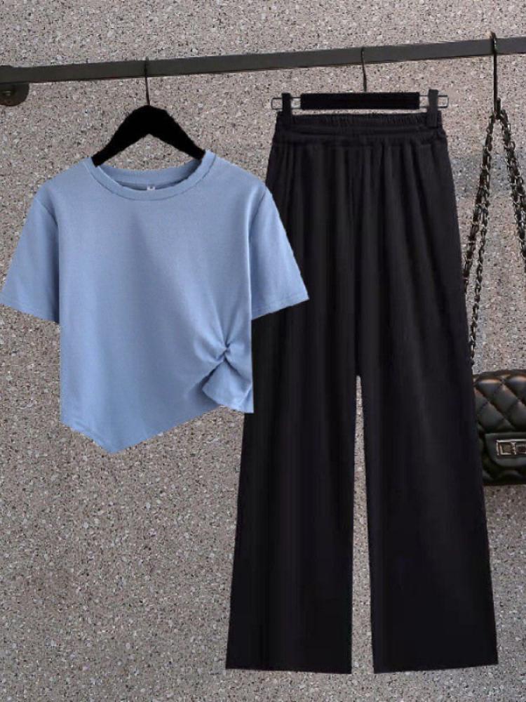 Women's Two Piece Pants Korean Version Irregular Short T-shirt Women's Top Vertical Black Wide-leg Two-piece SetWomen's, Black suit
Women's Two Piece Pants Korean Version Irregular Short T-shirt Women's Top Vertical Black Wide-leg Two-piece SetWomen's, Black suit