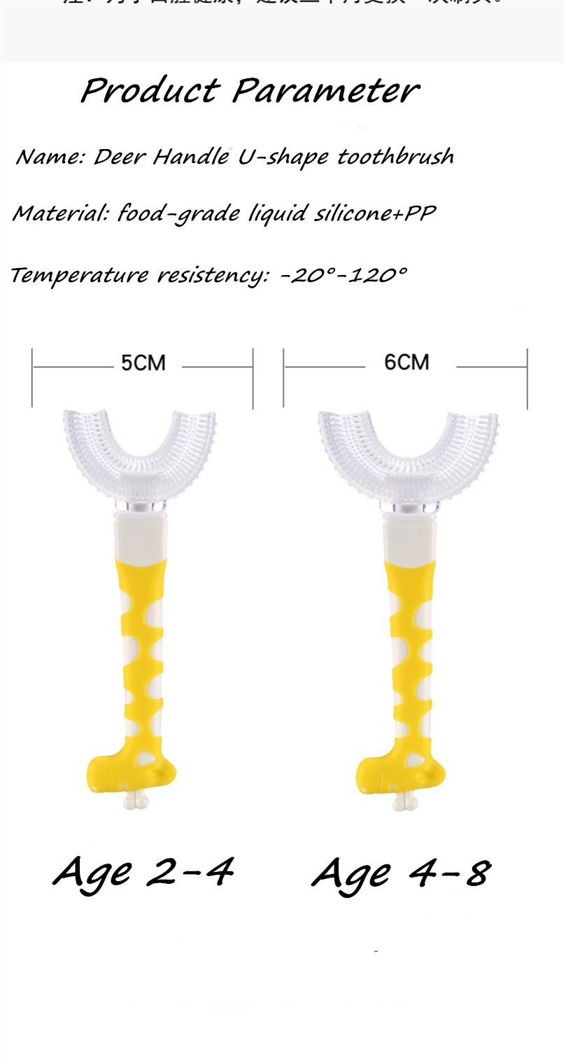 Kids U Shape Silicone Toothbrush Deer Handle Manual Ultra Soft Bristle Baby Teeth Brushing Tool Children Oral Clean Care Tools Wholesaler