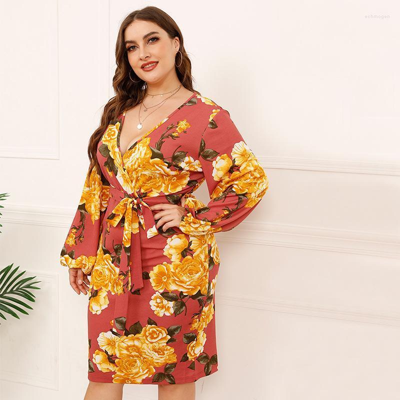 Plus Size Dresses Spring Summer V Neck Sweet Plant Flower Print One Piece Tied Lotus Leaf Long Sleeve Women's Dress Temperament Echm22, Red
Plus Size Dresses Spring Summer V Neck Sweet Plant Flower Print One Piece Tied Lotus Leaf Long Sleeve Women's Dress Temperament Echm22, Red