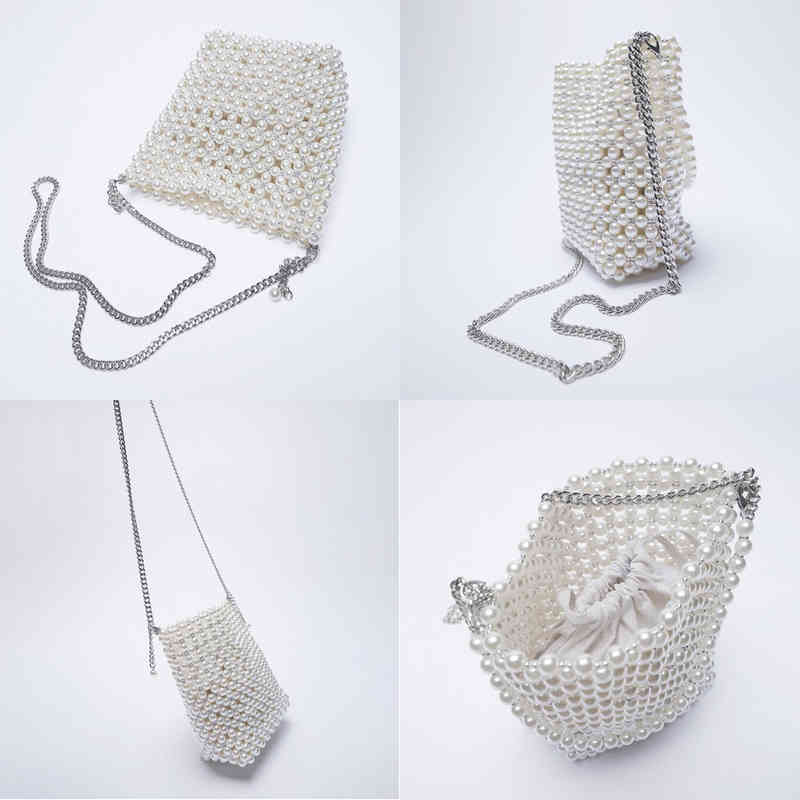 Evening Bags New Pearl Beaded White Fairy Portable Messenger Chain Female Purses and Handbags Cross Body Woman 220513