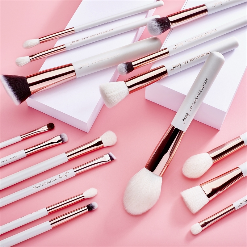 Jessup Makeup brushes set 6-25pcs Pearl White / Rose Gold Professional Make up brush Natural hair Foundation Powder Blushes W220420