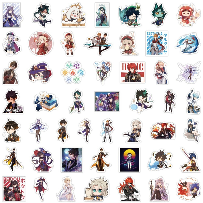 50Pcs/Lot Anime Genshin Impact Sticker Cartoon Open World Game Stickers for Laptop Motorcycle Skateboard Travel Case Phone