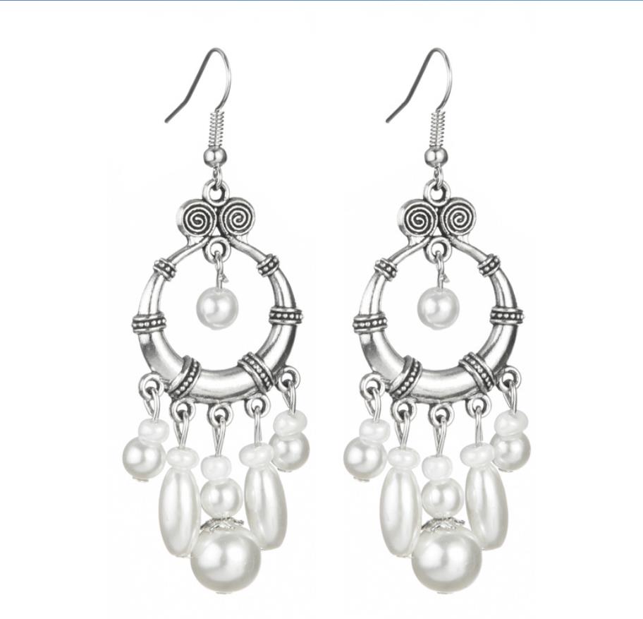 1920s Art Deco Gatsby Drop Earrings 20S Theme Party Costume Accessories Vintage Wedding Dangle Pearl Earrings Plated Silver for Women Girls Mom