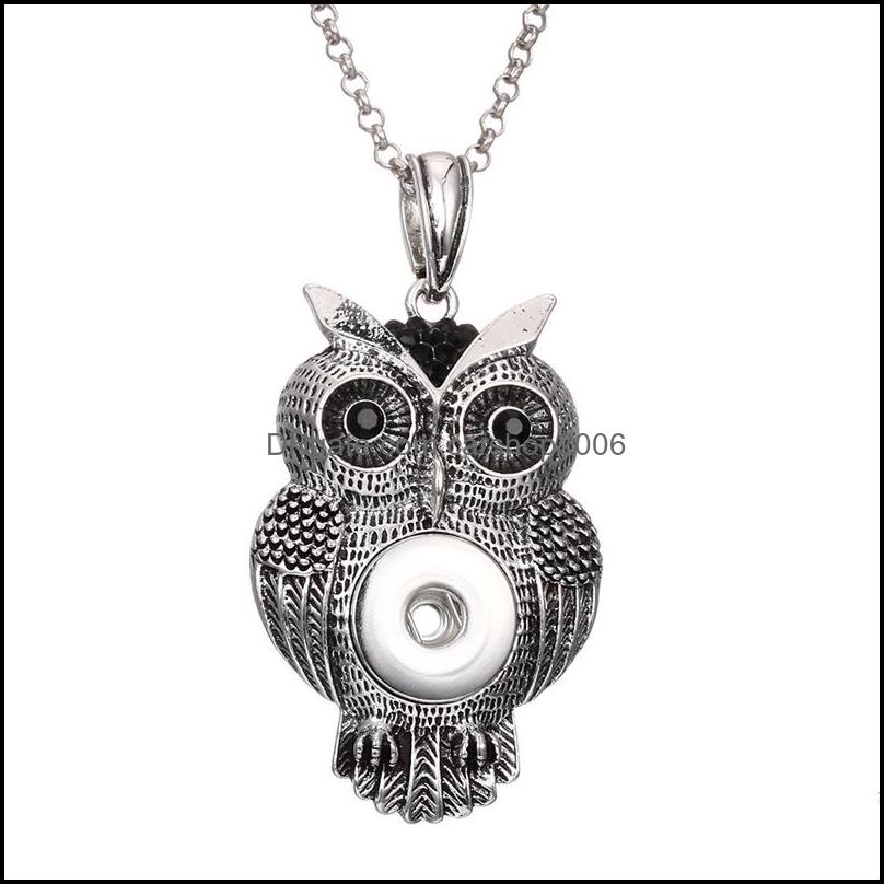 Pendant Necklaces Vintage Crystal Owl Charms Snap Button Necklace Fit 18Mm Ginger Buttons Gift Party Jewelry Drop Deliver Dhseller2010 Dhwbq