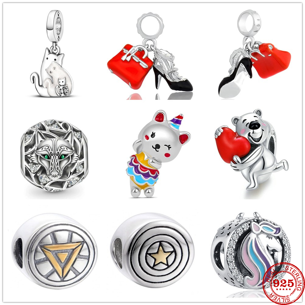 925 Silver Fit Pandora Charm 925 Bracelet Timberwolves Kitty Family Bag Heels Happy Bear charms set Pendant DIY Fine Beads Jewelry
925 Silver Fit Pandora Charm 925 Bracelet Timberwolves Kitty Family Bag Heels Happy Bear charms set Pendant DIY Fine Beads Jewelry