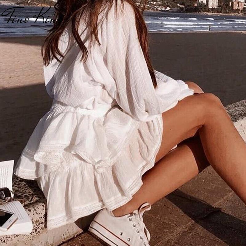 Women's High Waist A-Line Mini Skirt Summer Women Elegant White s Casual Lace Splice Short Holiday 220317
