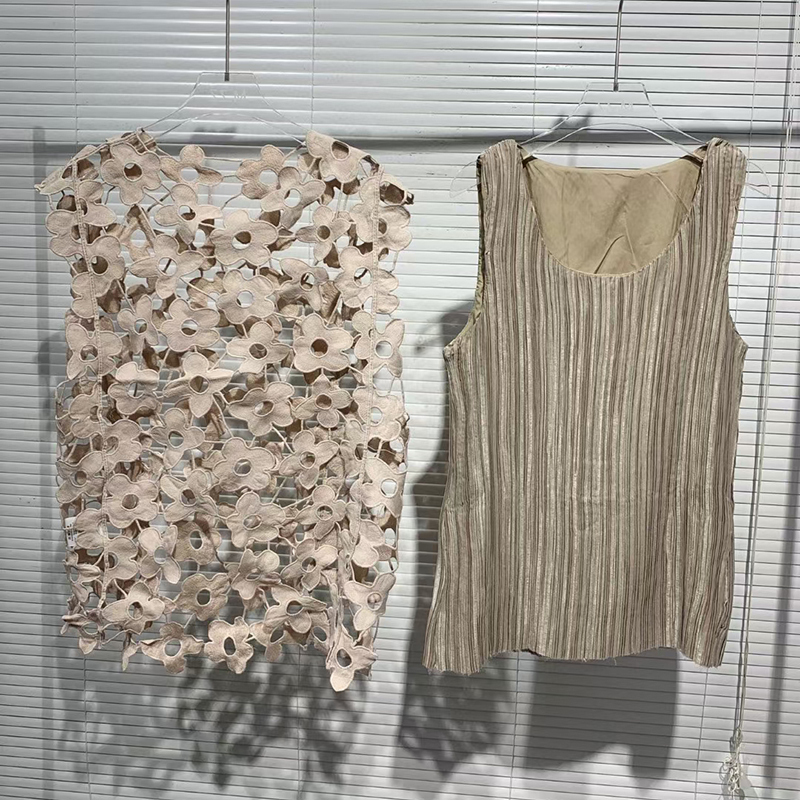 VGH Elegant Solid Embroidered Vests For Women O Neck Sleeveless Korean Straight Hollow Out Tank Tops Females Summer Fashion 220325