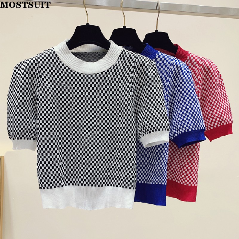 2022 Summer Checkerboard Knit Pullover Women Color-blocked Round Neck Tops Sweaters Slim Fashion Ladies Knitwear, Black
2022 Summer Checkerboard Knit Pullover Women Color-blocked Round Neck Tops Sweaters Slim Fashion Ladies Knitwear, Black