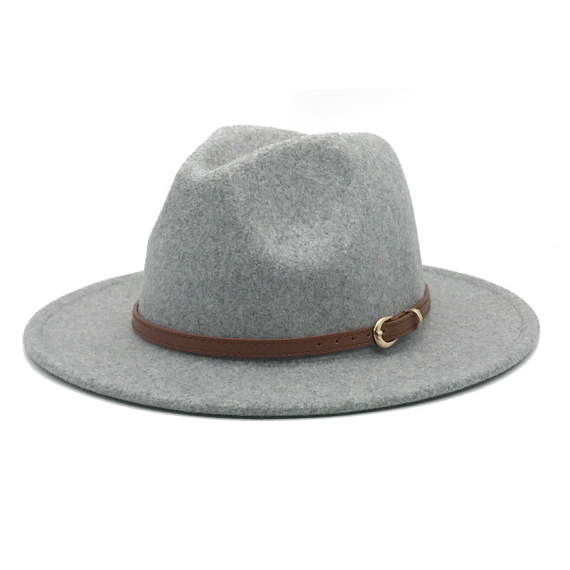Flower Gray Wool Top Hat Men and Women Fedora Hat Flat Brim BroadBrimmed Hat Su Li Wool Cap